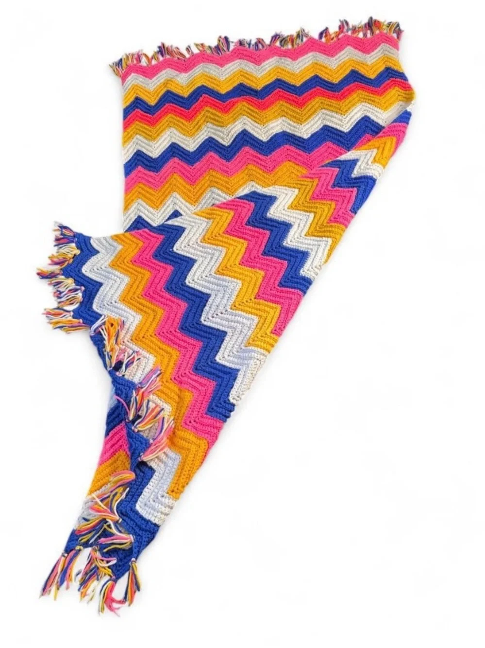 Vintage chevron Afghan crochet blanket throw zigzag retro groovy